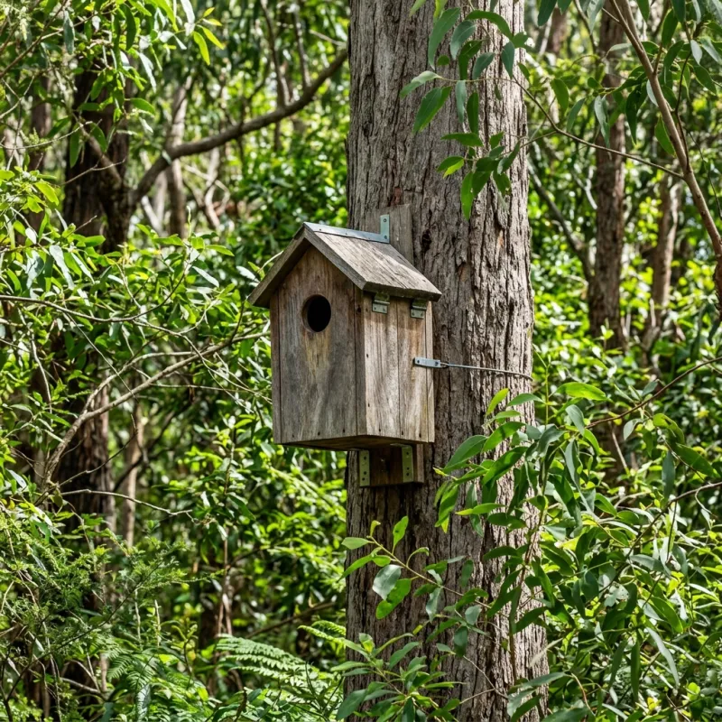 Animal nesting box installed as a humane alternative to a Vermont roof cavity